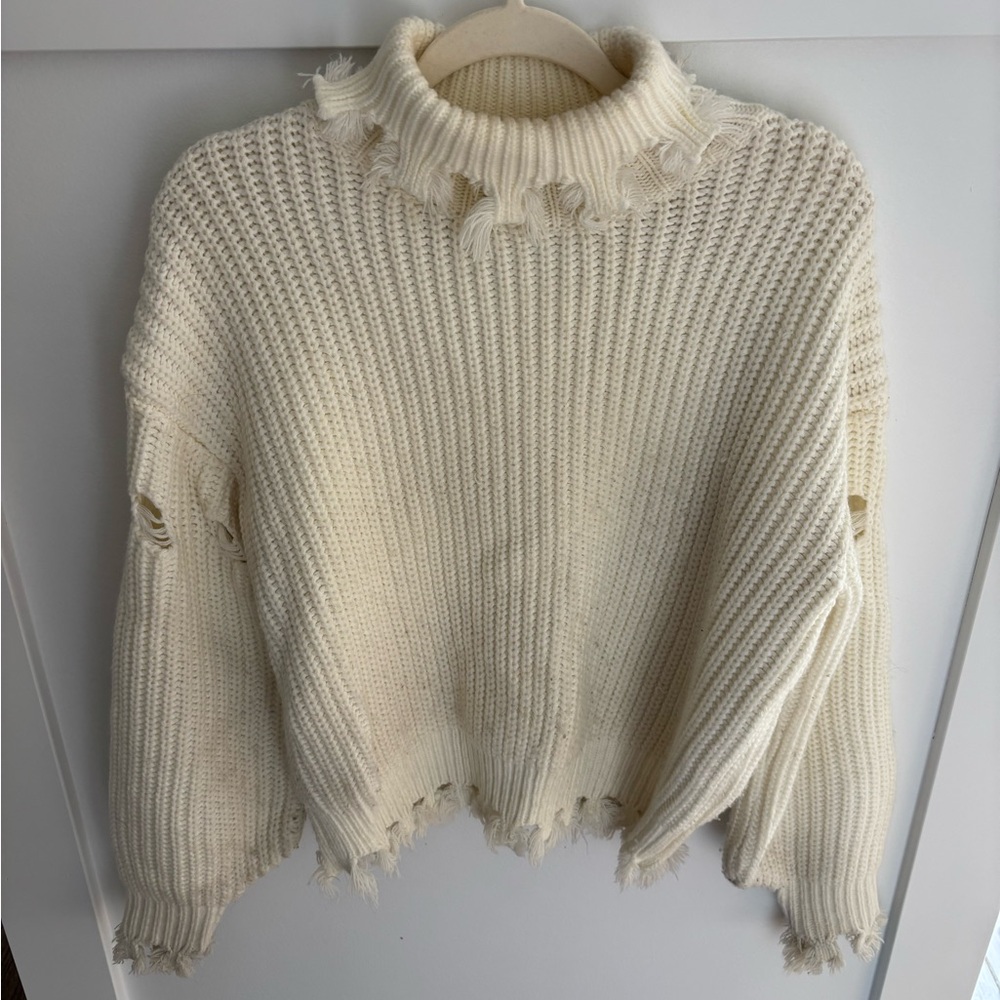 Carmar Cream Distressed Turtleneck Sweater